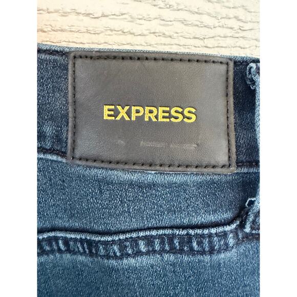 Express Skyscraper Mid Rise Skinny Jeans Dark Wash Slit Hem Size 6R - Picture 7 of 8